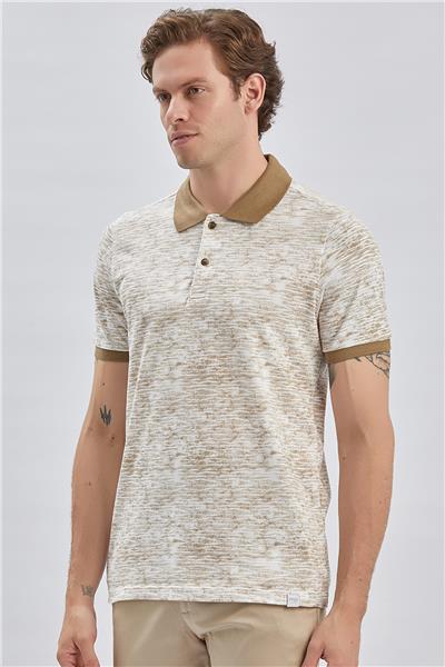 Koyu Vizon Baskılı Pike Polo Yaka Garnili %100 Pamuk Casual Slim Fit Dar Kesim Tişört 1011240157
