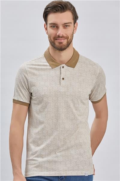 Koyu Vizon Baskılı Pike Polo Yaka Pamuklu Likralı Casual Slim Fit Dar Kesim Tişört 1011240158