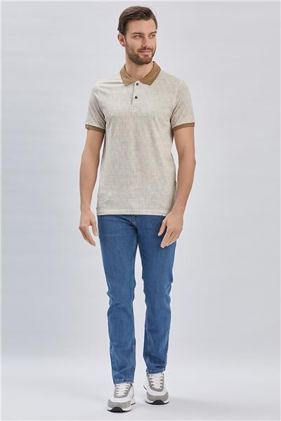 Koyu Vizon Baskılı Pike Polo Yaka Pamuklu Likralı Casual Slim Fit Dar Kesim Tişört 1011240158