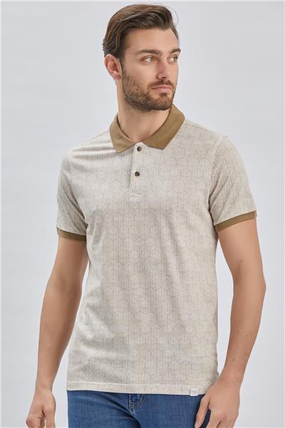 Koyu Vizon Baskılı Pike Polo Yaka Pamuklu Likralı Casual Slim Fit Dar Kesim Tişört 1011240158