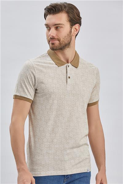Koyu Vizon Baskılı Pike Polo Yaka Pamuklu Likralı Casual Slim Fit Dar Kesim Tişört 1011240158