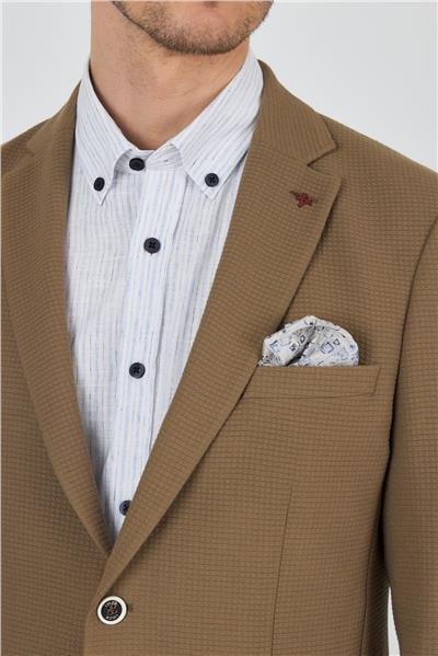 Koyu Vizon Mono Yaka Gofreli  Esnek 6 Drop Slim Fit Casual  Ceket 1002250125