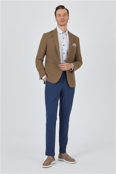 Koyu Vizon Mono Yaka Gofreli  Esnek 6 Drop Slim Fit Casual  Ceket 1002250125