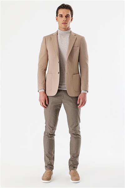 Koyu Vizon Desenli Mono Yaka Astarlı Çift Yırtmaç 6 Drop Slim Fit Dar Kesim Klasik Ceket 1002240150