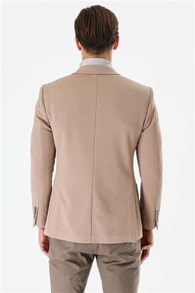 Koyu Vizon Desenli Mono Yaka Astarlı Çift Yırtmaç 6 Drop Slim Fit Dar Kesim Klasik Ceket 1002240150