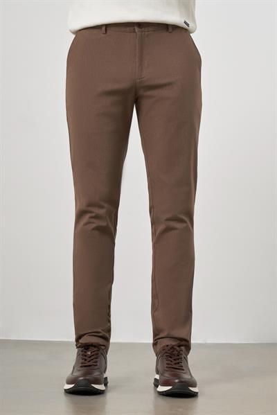 Koyu Vizon Pamuklu Yandan Cepli Casual Slim Fit Chino Pantolon 1003245102
