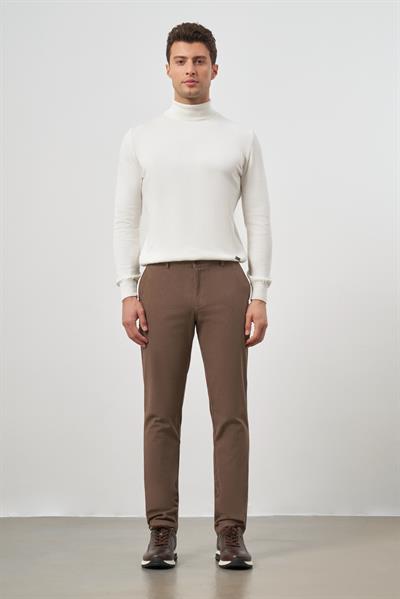 Koyu Vizon Pamuklu Yandan Cepli Casual Slim Fit Chino Pantolon 1003245102