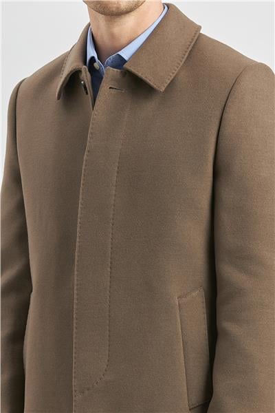 Koyu Vizon Kaşe Bebe Yaka Kapitoneli Astar Comfort Fit Rahat Kesim Klasik Kaban 1008245161