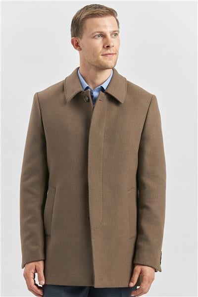 Koyu Vizon Kaşe Bebe Yaka Kapitoneli Astar Comfort Fit Rahat Kesim Klasik Kaban 1008245161