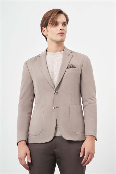 Koyu Vizon Kazayağı Desen Örme Mono Yaka 6 Drop Slim Fit Ceket 1002245150
