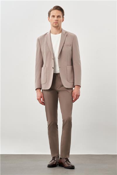 Koyu Vizon Kazayağı Desen Örme Mono Yaka 2 Düğme 6 Drop Slim Fit Classic Ceket 1002245166_405