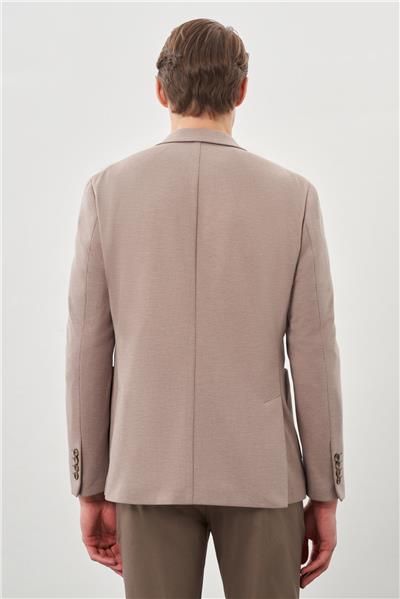 Koyu Vizon Kazayağı Desen Örme Mono Yaka 2 Düğme 6 Drop Slim Fit Classic Ceket 1002245166_405