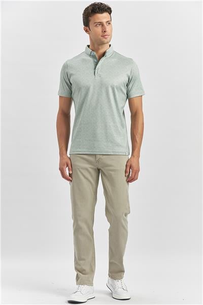 Koyu Yeşil Merserize Garnili Pamuklu Casual Slim Fit Tişört 1011240164
