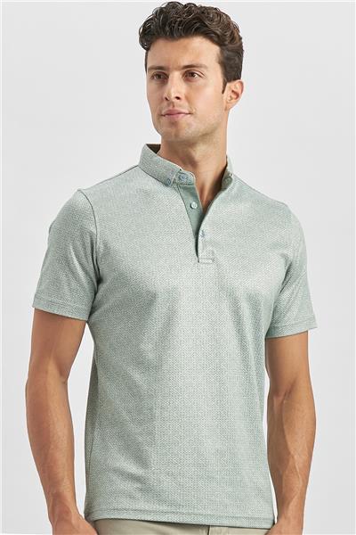 Koyu Yeşil Merserize Garnili Pamuklu Casual Slim Fit Tişört 1011240164