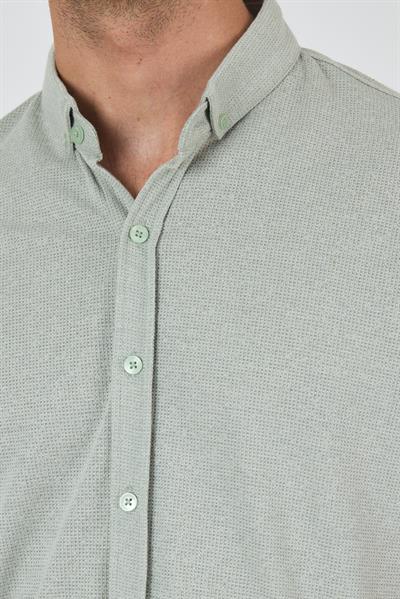 Yeşil Kısa Kol Düz Örme Düğmeli Yaka Cepsiz Pamuklu Classic Slim Fit Gömlek 1004250155