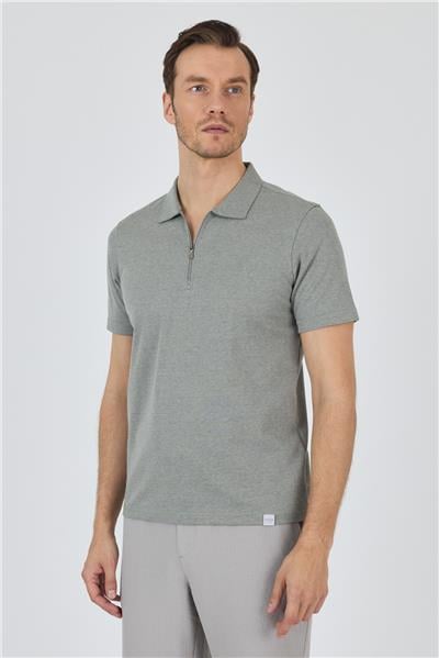 Yeşil Kısa Kol Düz Suprem Polo Yaka Cepsiz Pamuklu Casual Slim Fit Tişört 1011250164