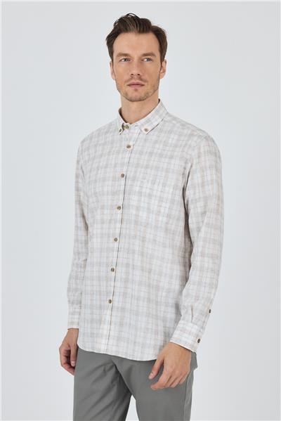 Koyu Yeşil Kısa Kol Ekose Desen Düğmeli Yaka Pamuk Casual Comfort Fit Gömlek 1004250101