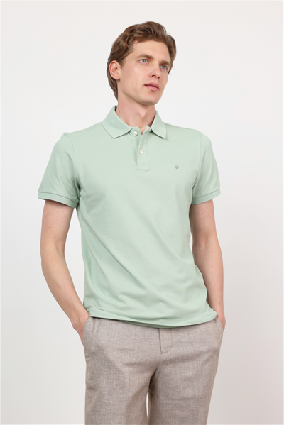 Koyu Yeşil Polo Yaka Kısa Kol Cepsiz Slim Fit Pamuklu Tişört 1011260154