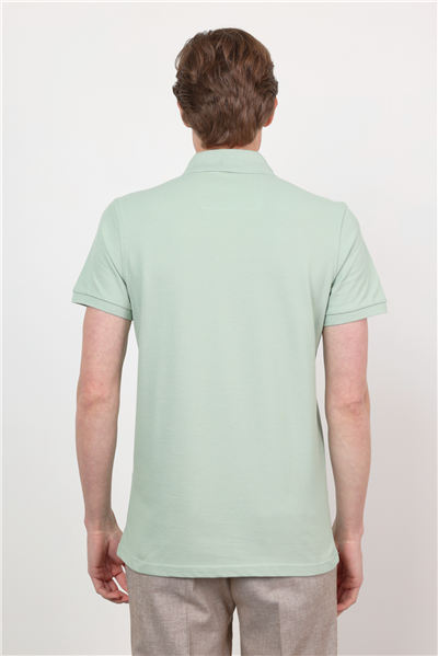 Koyu Yeşil Polo Yaka Kısa Kol Cepsiz Slim Fit Pamuklu Tişört 1011260154