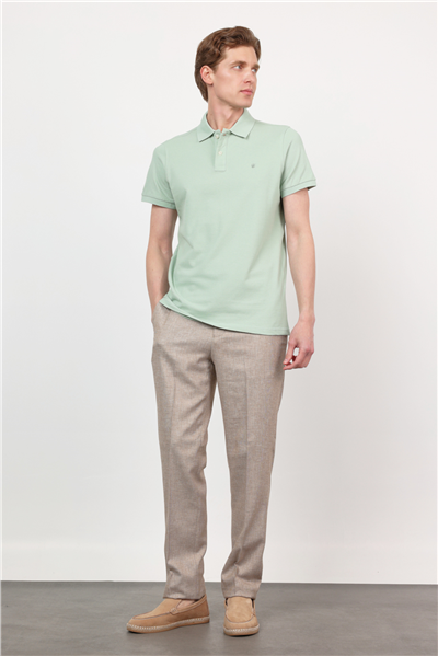 Koyu Yeşil Polo Yaka Kısa Kol Cepsiz Slim Fit Pamuklu Tişört 1011260154