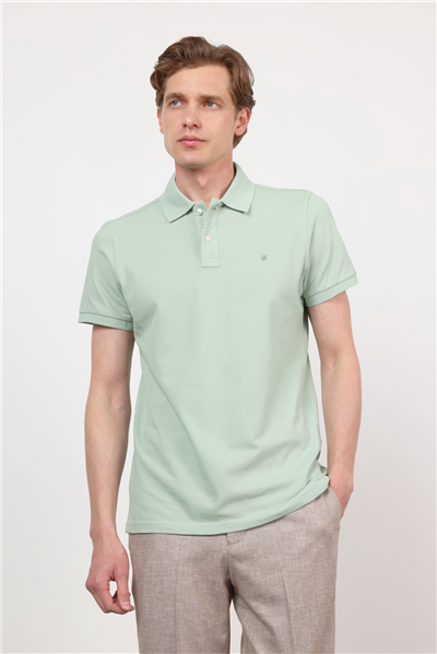 Koyu Yeşil Polo Yaka Kısa Kol Cepsiz Slim Fit Pamuklu Tişört 1011260154