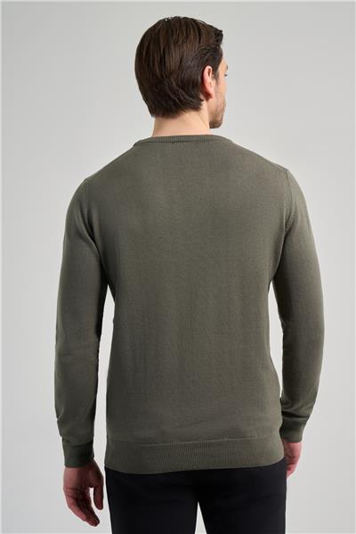 Koyu Yeşil Uzun Kol Düz Örme Bisiklet Yaka Classic Comfort Fit Triko 1012245006