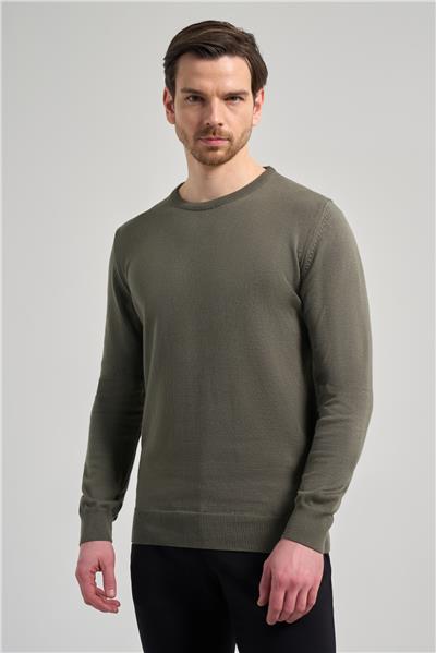 Koyu Yeşil Uzun Kol Düz Örme Bisiklet Yaka Classic Comfort Fit Triko 1012245006