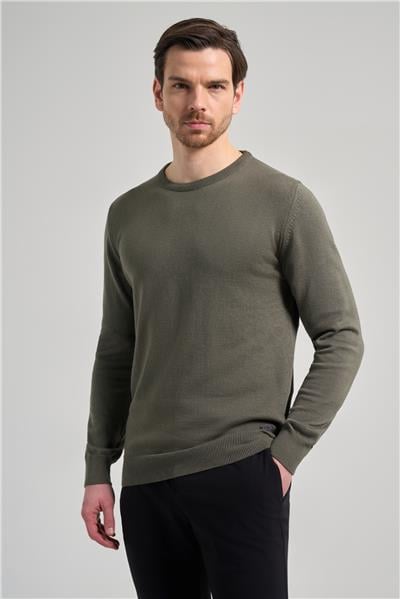 Koyu Yeşil Uzun Kol Düz Örme Bisiklet Yaka Classic Comfort Fit Triko 1012245006