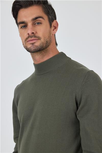 Koyu Yeşil Uzun Kol Düz Örme Yarım Balıkçı Yaka Classic Comfort Fit Triko 1012245001