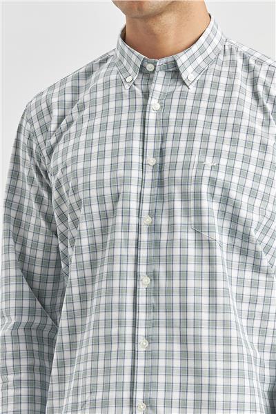 Koyu Yeşil Uzun Kol Ekose Desen Bez Ayağı Smart Düğmeli Yaka Classic Comfort Fit Gömlek 1004240253