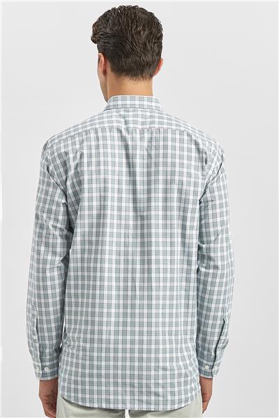 Koyu Yeşil Uzun Kol Ekose Desen Bez Ayağı Smart Düğmeli Yaka Classic Comfort Fit Gömlek 1004240253