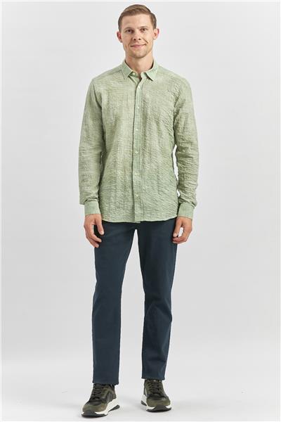 Uzun Kollu Baskılı Gofreli Cepsiz Pamuklu Likralı Slim Fit Gömlek 1004240100
