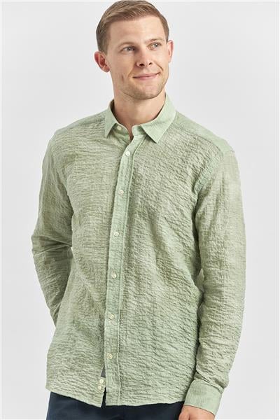 Uzun Kollu Baskılı Gofreli Cepsiz Pamuklu Likralı Slim Fit Gömlek 1004240100