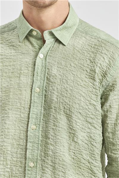 Uzun Kollu Baskılı Gofreli Cepsiz Pamuklu Likralı Slim Fit Gömlek 1004240100