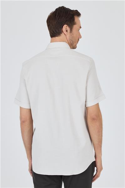 Krem Rengi Biritli Yaka Düz Casual Pamuklu Comfort Fit Gömlek 1004250221