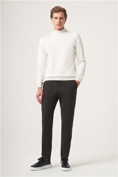 Krem Rengi Balıkçı Yaka Uzun Kol Örme Comfort Fit Pamuklu Kazak 1012265001