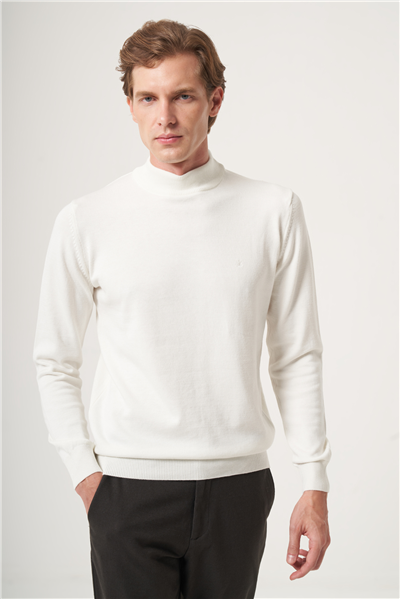 Krem Rengi Balıkçı Yaka Uzun Kol Örme Comfort Fit Pamuklu Kazak 1012265001