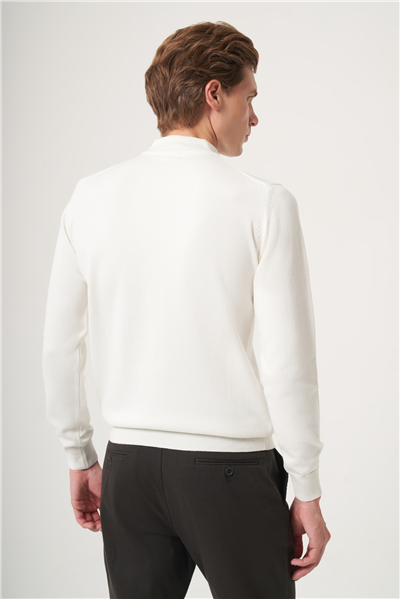 Krem Rengi Balıkçı Yaka Uzun Kol Örme Comfort Fit Pamuklu Kazak 1012265001