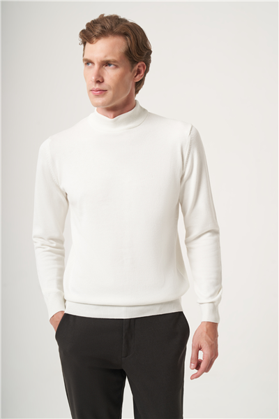 Krem Rengi Balıkçı Yaka Uzun Kol Örme Comfort Fit Pamuklu Kazak 1012265001