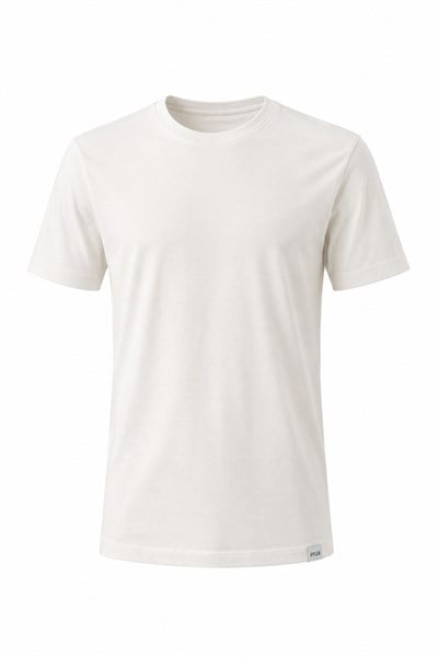 Krem Rengi Bisiklet Yaka Kısa Kol Slim Fit Pamuklu Tişört 1011265166