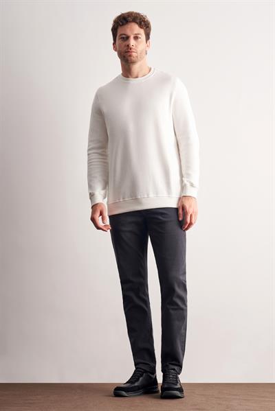 Krem Uzun Kol Bisiklet Yaka Düz Pamuklu Comfort Fit Sweatshirt 1013255150