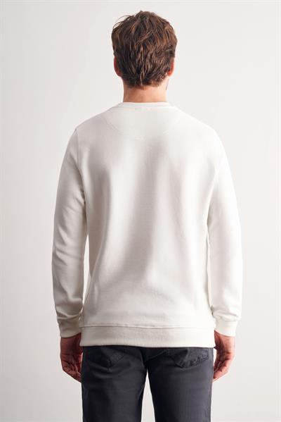 Krem Uzun Kol Bisiklet Yaka Düz Pamuklu Comfort Fit Sweatshirt 1013255150