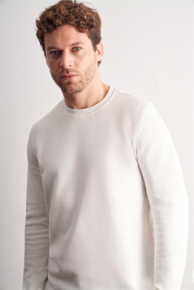 Krem Uzun Kol Bisiklet Yaka Düz Pamuklu Comfort Fit Sweatshirt 1013255150