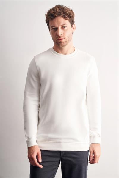 Krem Uzun Kol Bisiklet Yaka Düz Pamuklu Comfort Fit Sweatshirt 1013255150