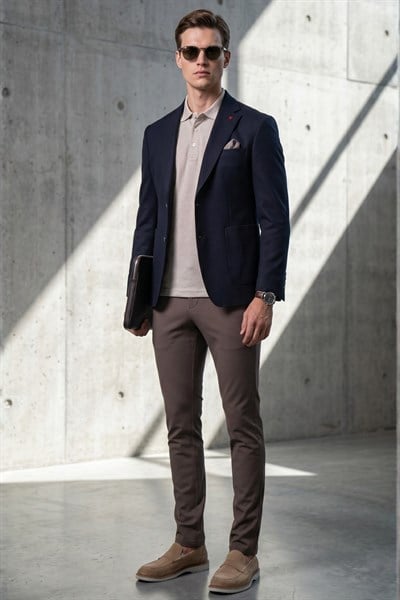 Lacivert 6 Drop Slim Fit Pamuklu Ceket 1002260126
