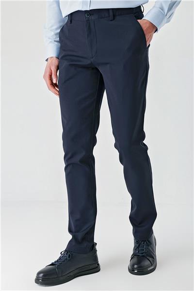Lacivert Pamuklu Yandan Cepli Casual Slim Fit Chino Pantolon 1003240156