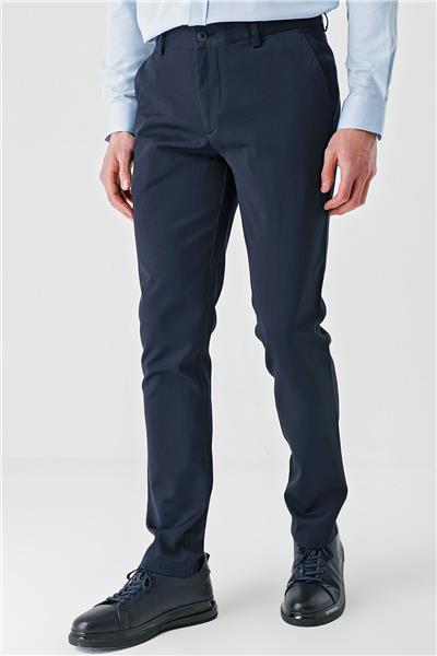 Lacivert Pamuklu Yandan Cepli Casual Slim Fit Chino Pantolon 1003240156