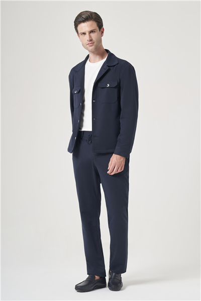 Lacivert Berberi Yaka Örme Beli Lastikli 6 Drop Slim Fit Astarsız Esnek Takım Elbise 1001260177