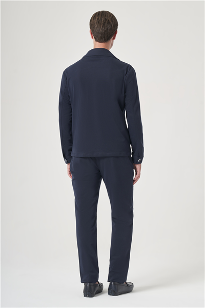 Lacivert Berberi Yaka Örme Beli Lastikli 6 Drop Slim Fit Astarsız Esnek Takım Elbise 1001260177
