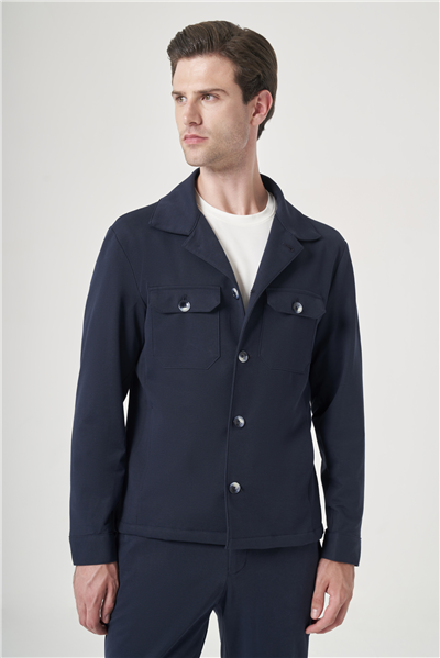 Lacivert Berberi Yaka Örme Beli Lastikli 6 Drop Slim Fit Astarsız Esnek Takım Elbise 1001260177